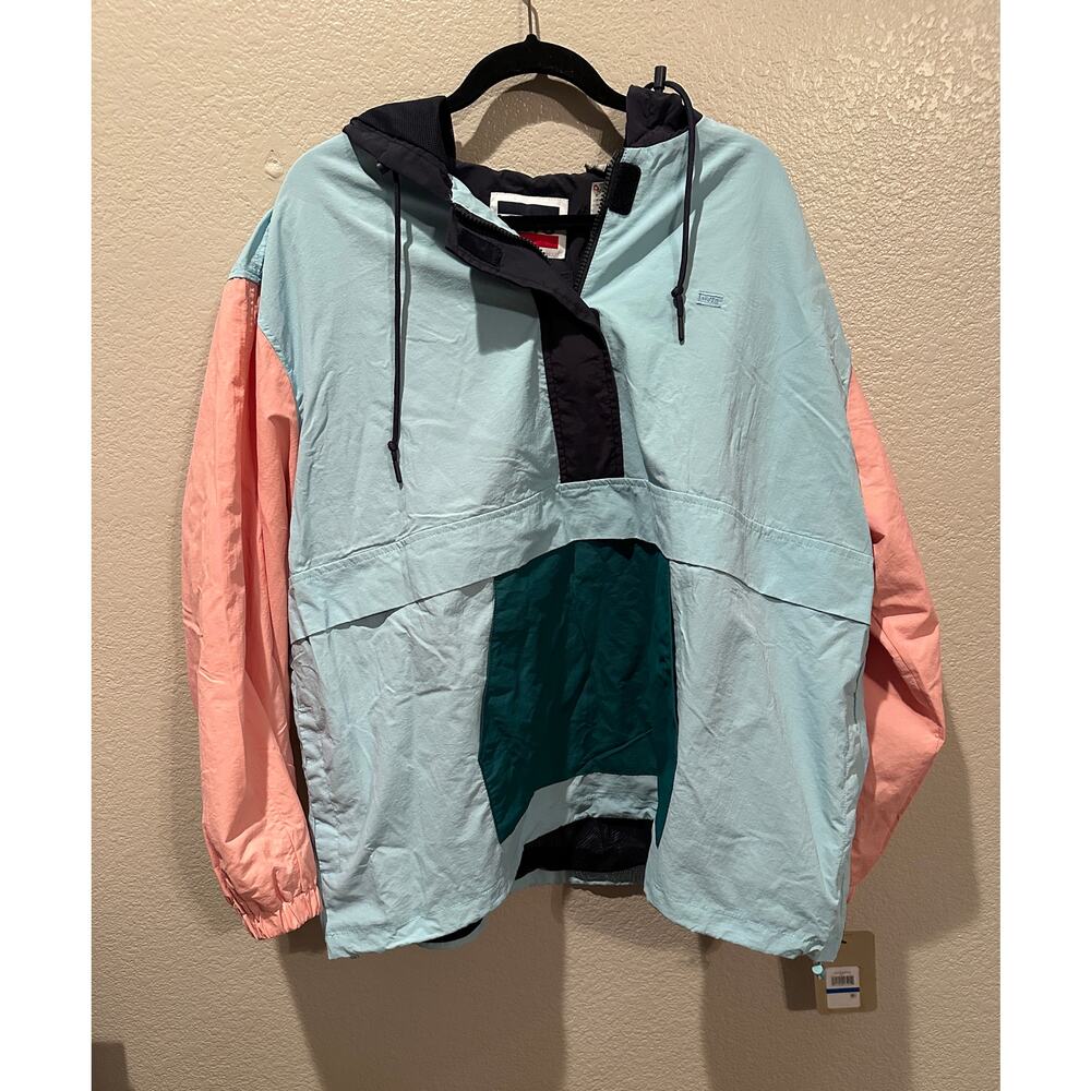 NWT Levi’s 80s 90s Color Block Pullover Windbreaker Rain hoodie M XL
